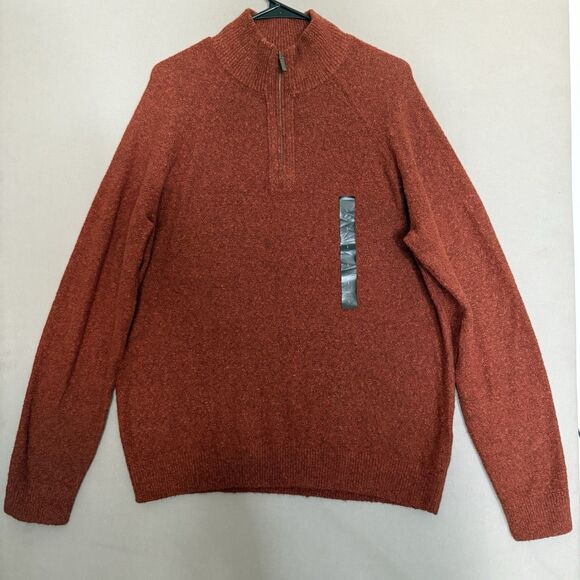 Banana Republic 1/4 Zip Sweater Large Red Mens Cotton Wool Preppy Academia New - Picture 2 of 10